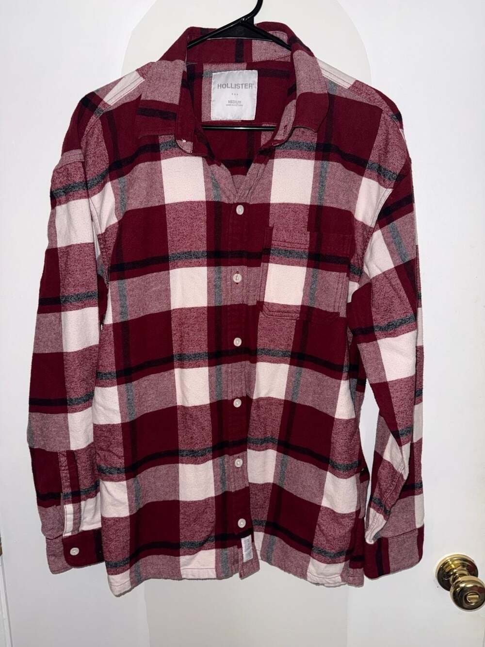 Hollister Red and White Plaid Long Sleeve Flannel Button-Down Shirt